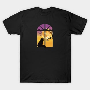 Halloween Cat In Window T-Shirt